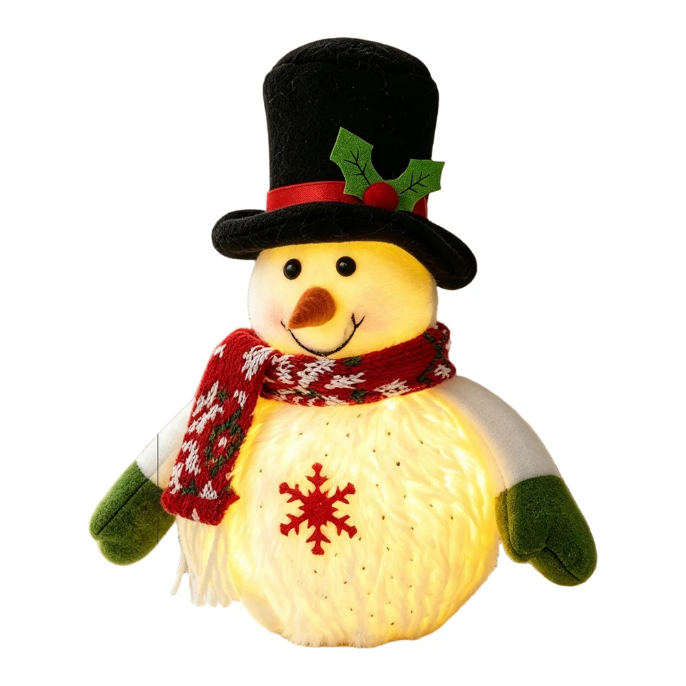 Plush Snowman Ornament with Energy Efficient Warm LED Lights for Indoor Seasonal For Home and Commercial Display