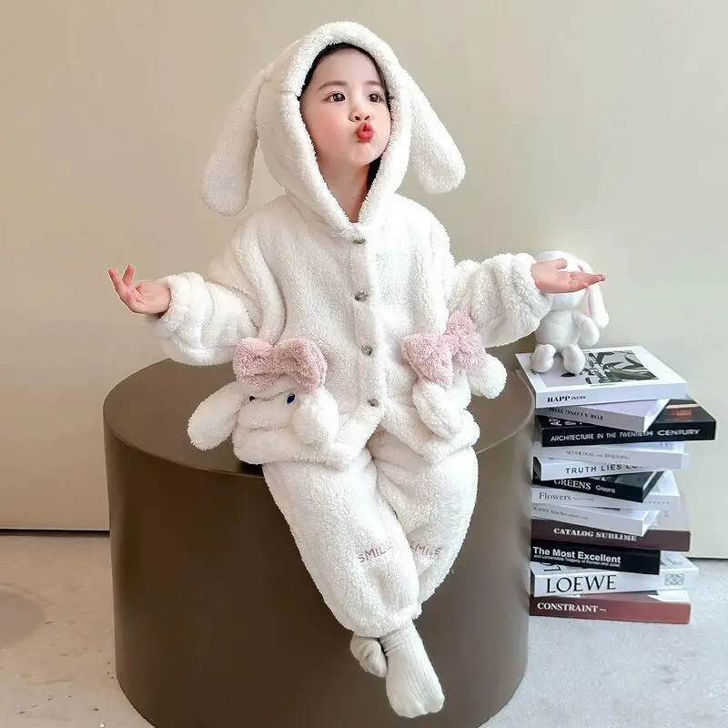 طقم بيجامات قطيفة للأطفال من سانريو سينامورول ملابس منزلية للخريف والشتاء ملابس نوم أنيمي حلوة ملابس نوم سميكة لطيفة #5