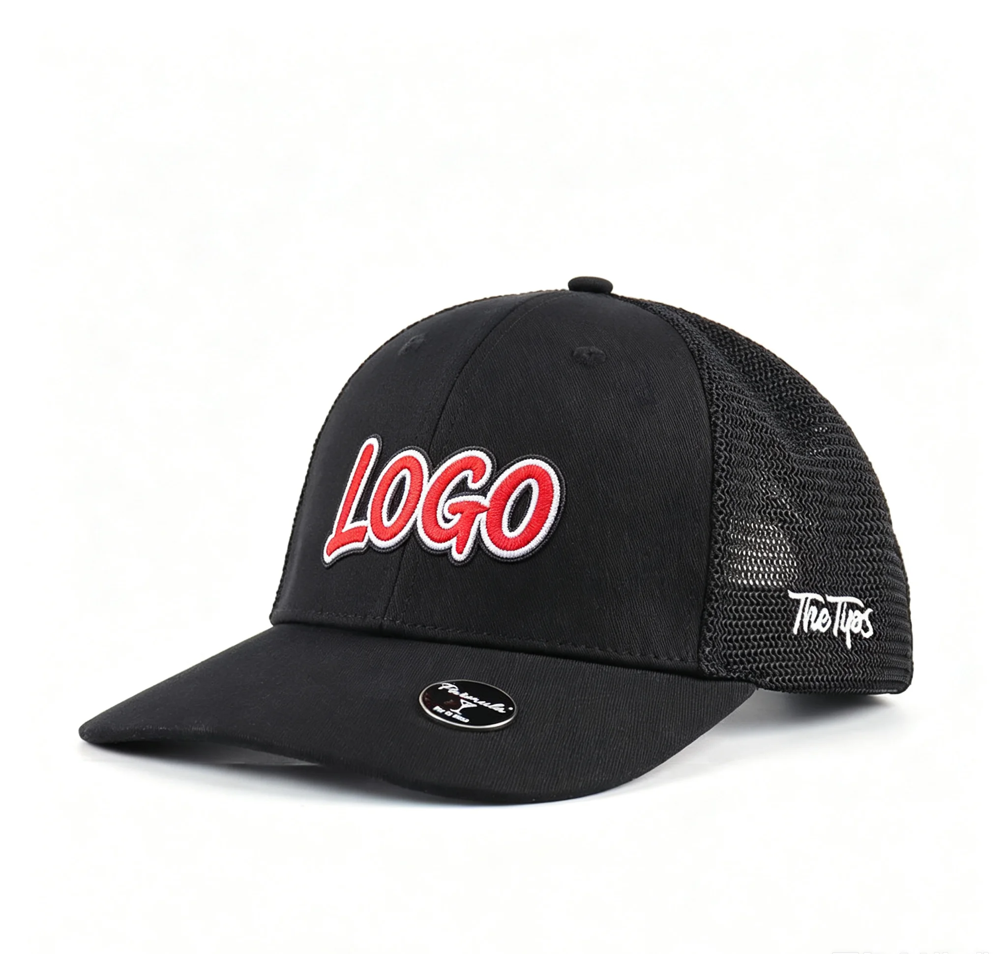 Custom Cotton Flat Embroidered Logo Magnetic Golf Ball Pen Truck Driver Hat Breathable Lightweight Hard Panel 112 Mesh