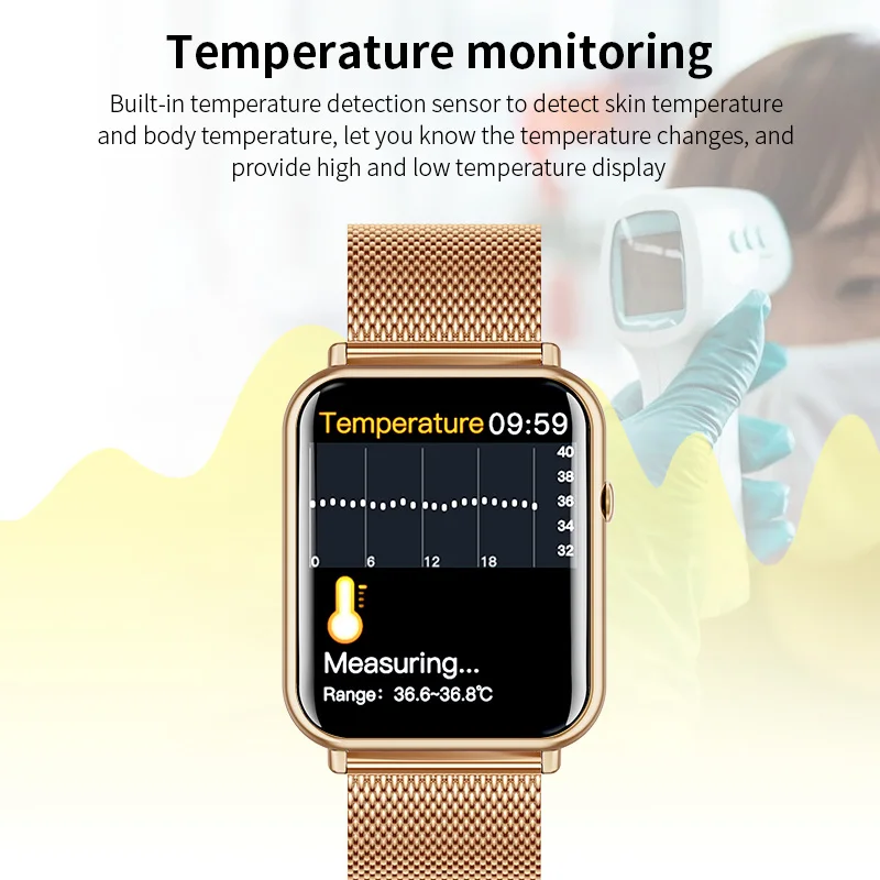 Lige-reloj inteligente deportivo con Bluetooth para mujer, accesorio de pulsera resistente al agua con control de temperatura corporal, llamadas, 2023
