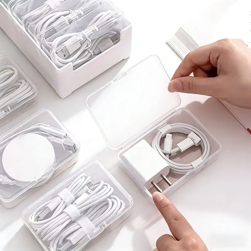 Durable Plastic Cable Organizer Storage Box for Daily Office Supplies Mobile Device Management with Miscellaneous Loading Straps
