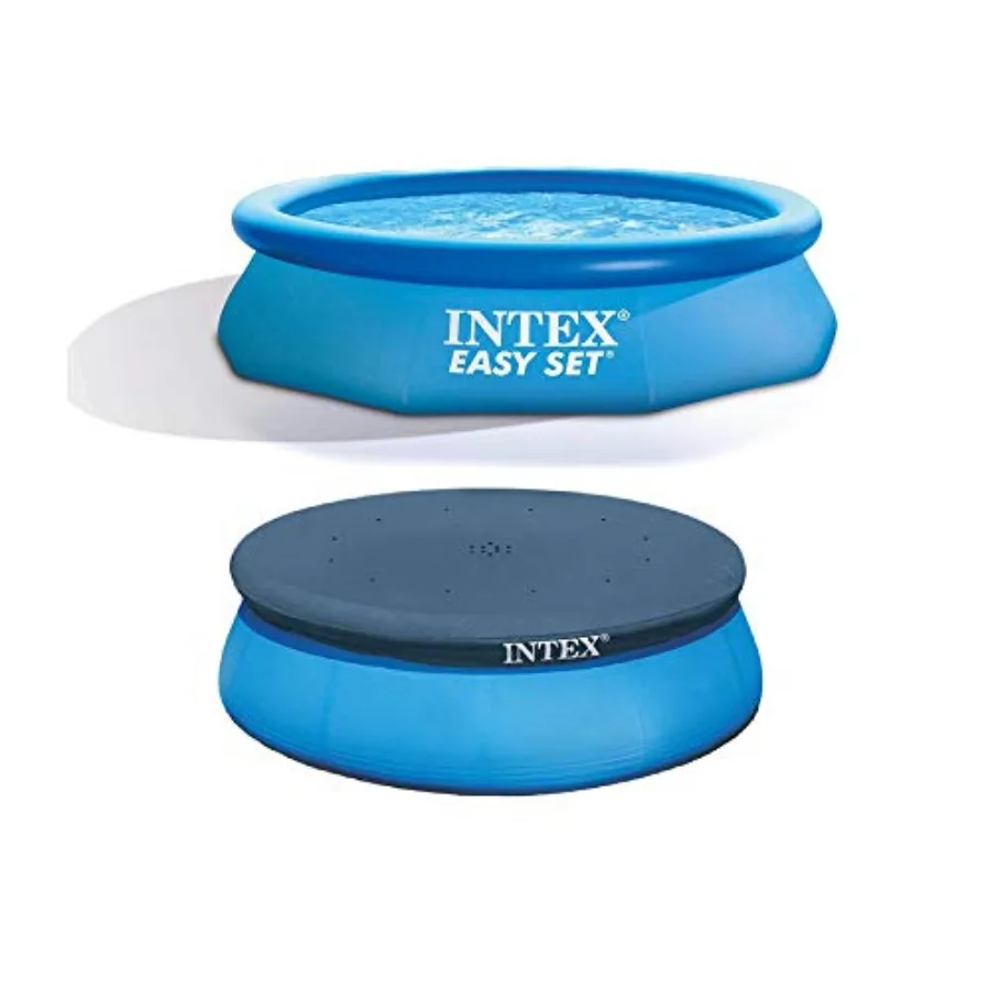 

Above ground swimming pool for backyard use, inflatable vinyl ring top, blue, easy setup in minutes