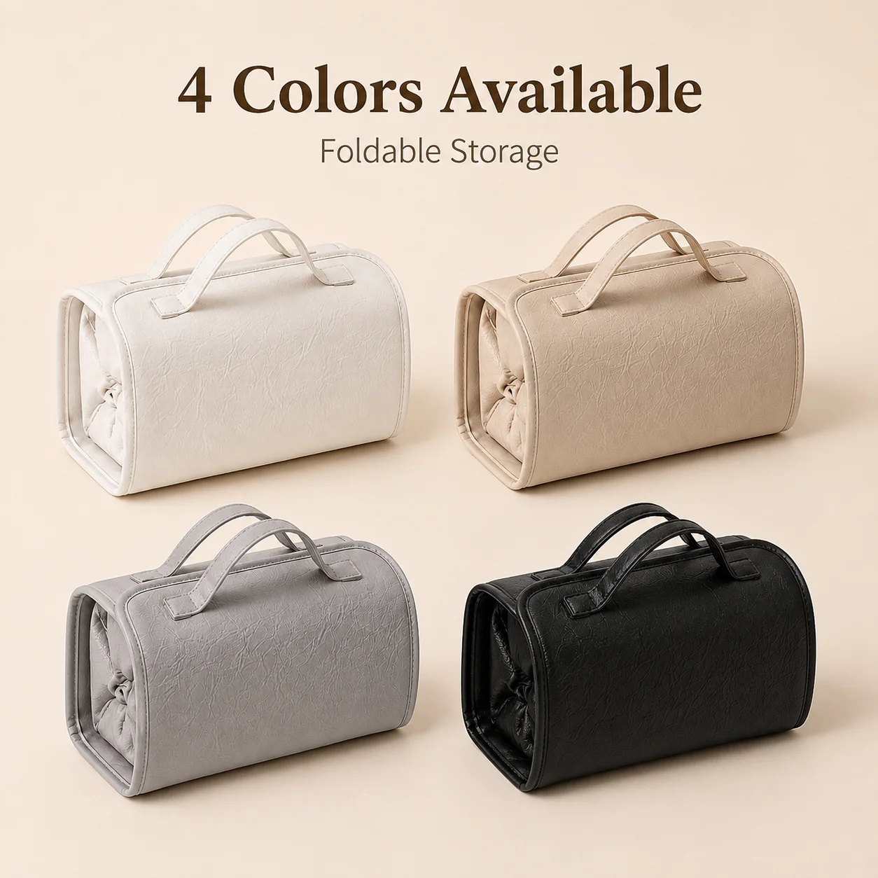 Foldable Travel Makeup Bag with 4 Detachable Clear Compartments, Large Capacity Portable Cosmetic Organizer Case