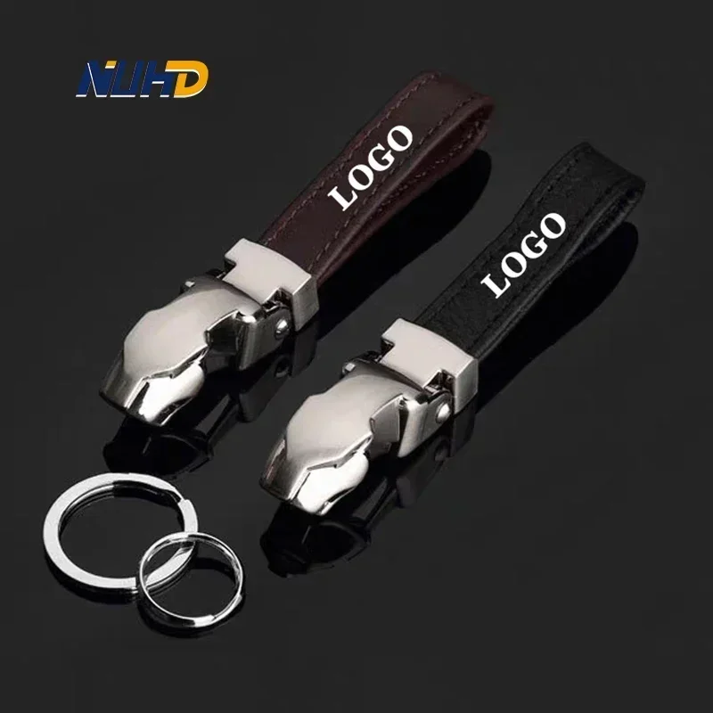 Car Leather Keychain With Metal Logo For Toyota Honda Nissan Lexus Hyundai KIA Genesis Peugeot Key Rings Anti-loss Accessories