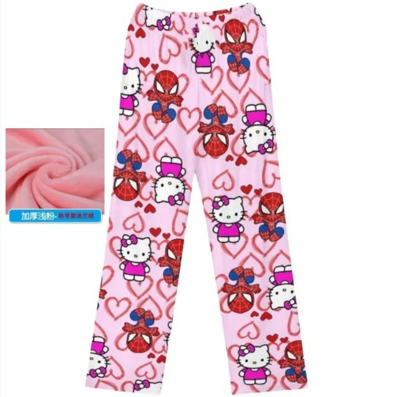 مارفل سبايدر مان الرسوم المتحركة الإبداعية الكرتون زوجين منامة الخريف والشتاء الدافئة بالإضافة إلى المخملية فضفاضة المنزل السراويل الدافئة غير رسمية