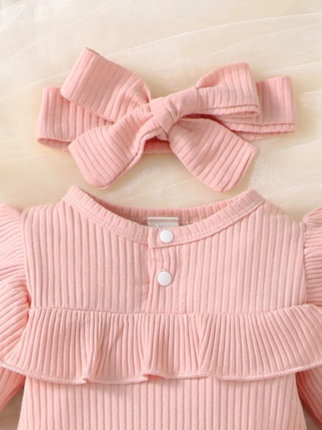 Spring And Autumn Baby Girl Ruffle Trim Bodysuit & Pants & Headband