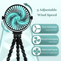 Desktop Stroller Octopus Fan With Detachable Tripod USB Rechargeable Portable Hanging Adjustable Cool Fans For Crib Dormitory