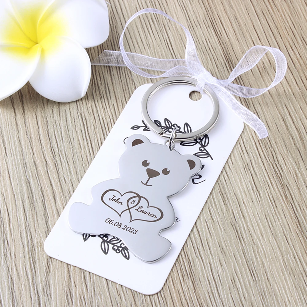 

Personalized Bear Keychain Engrave Wedding Name And Date Fashion Stainless Party Guest Gifts Custom Wedding Gifts For Guests