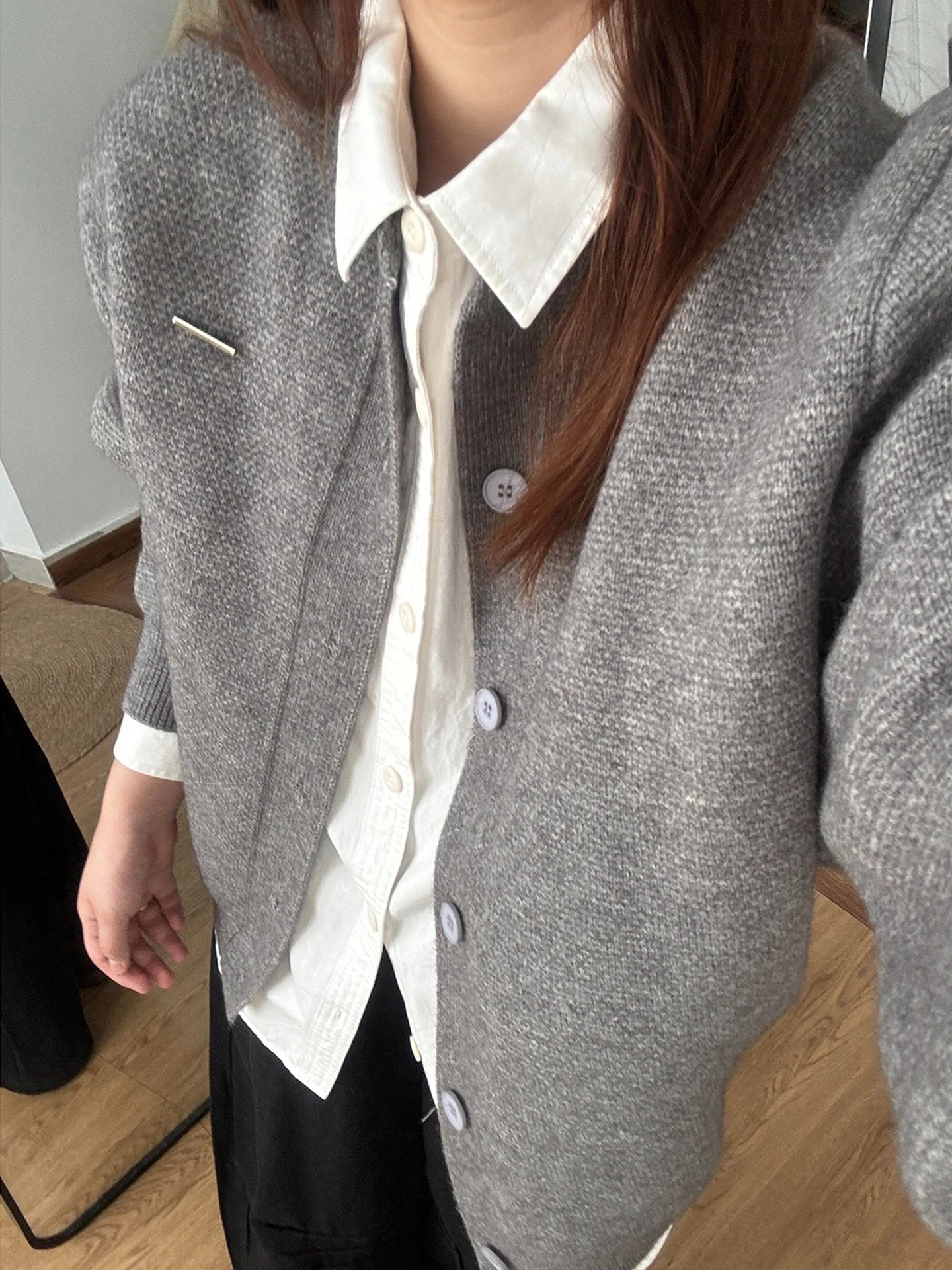 

Вязаный кардиган-свитер с круглым вырезом и открытым передом для мужчин и женщин, подходит для осенней повседневной носки и поездок на работу.