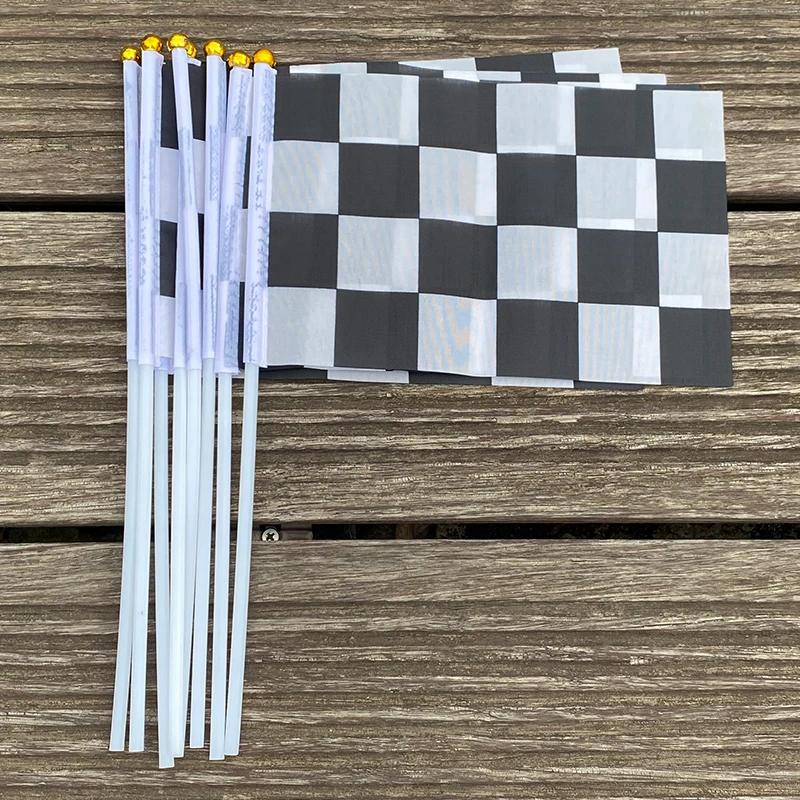 xvggdg   100pcs/Lot Checkered race  Flag Hand  Black and White Chequered  Racing Flag  banner  Celebration Craft