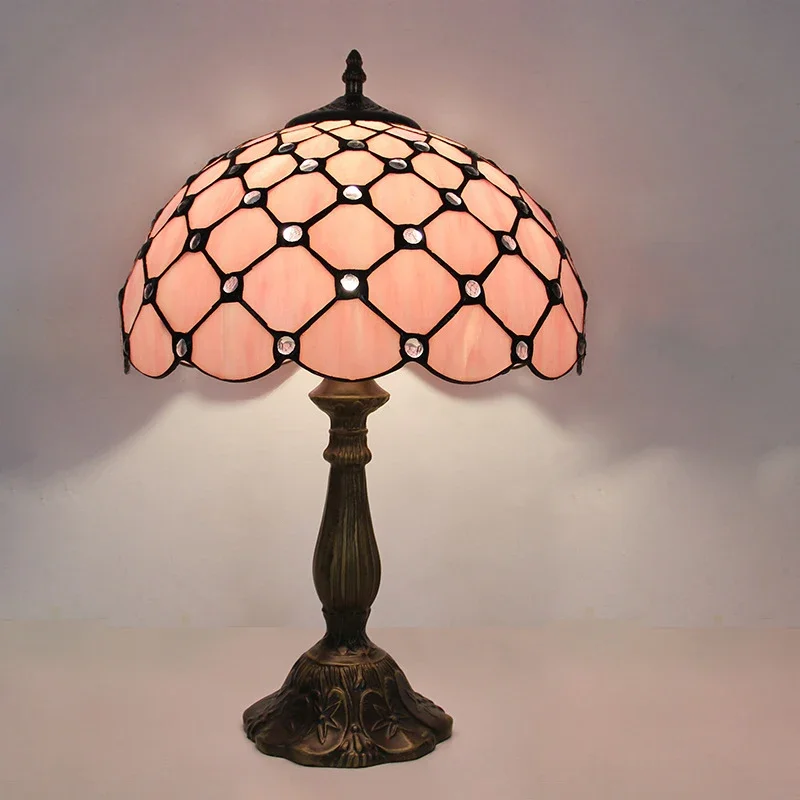 TEMOU Tiffany Table Lamp LED Luxury Creativity Living Room Study Bedroom Bedside Lamp Villa Hotel Color Glass Desk Light
