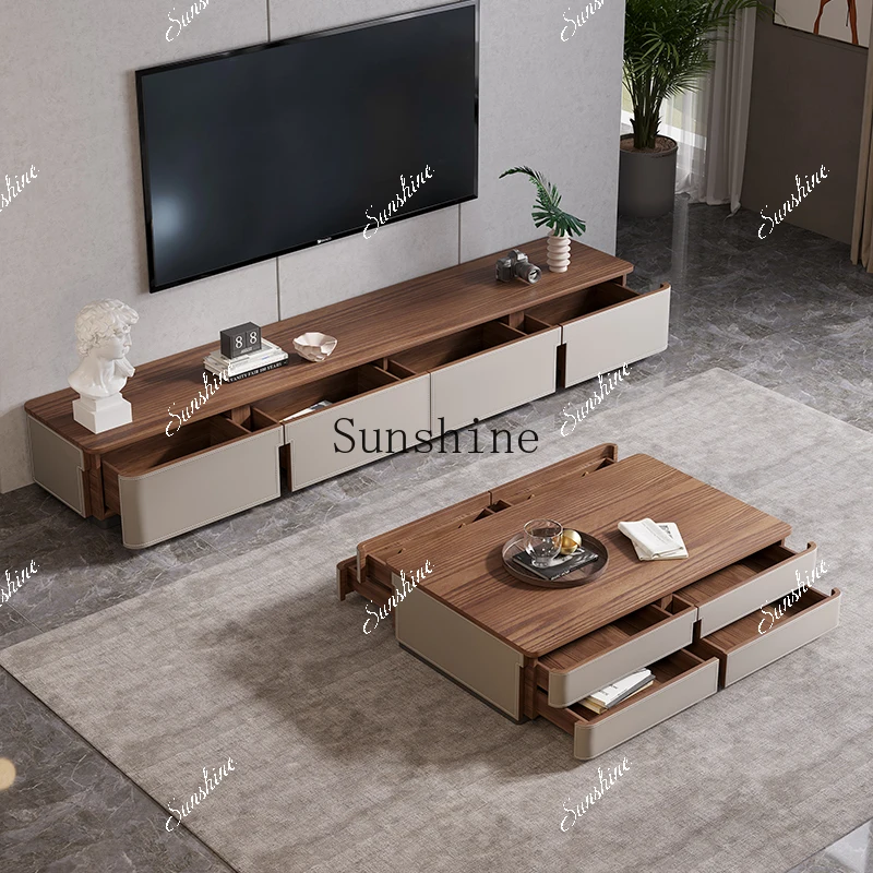 

Saddle leather coffee table TV cabinet combination modern household living room small apartment