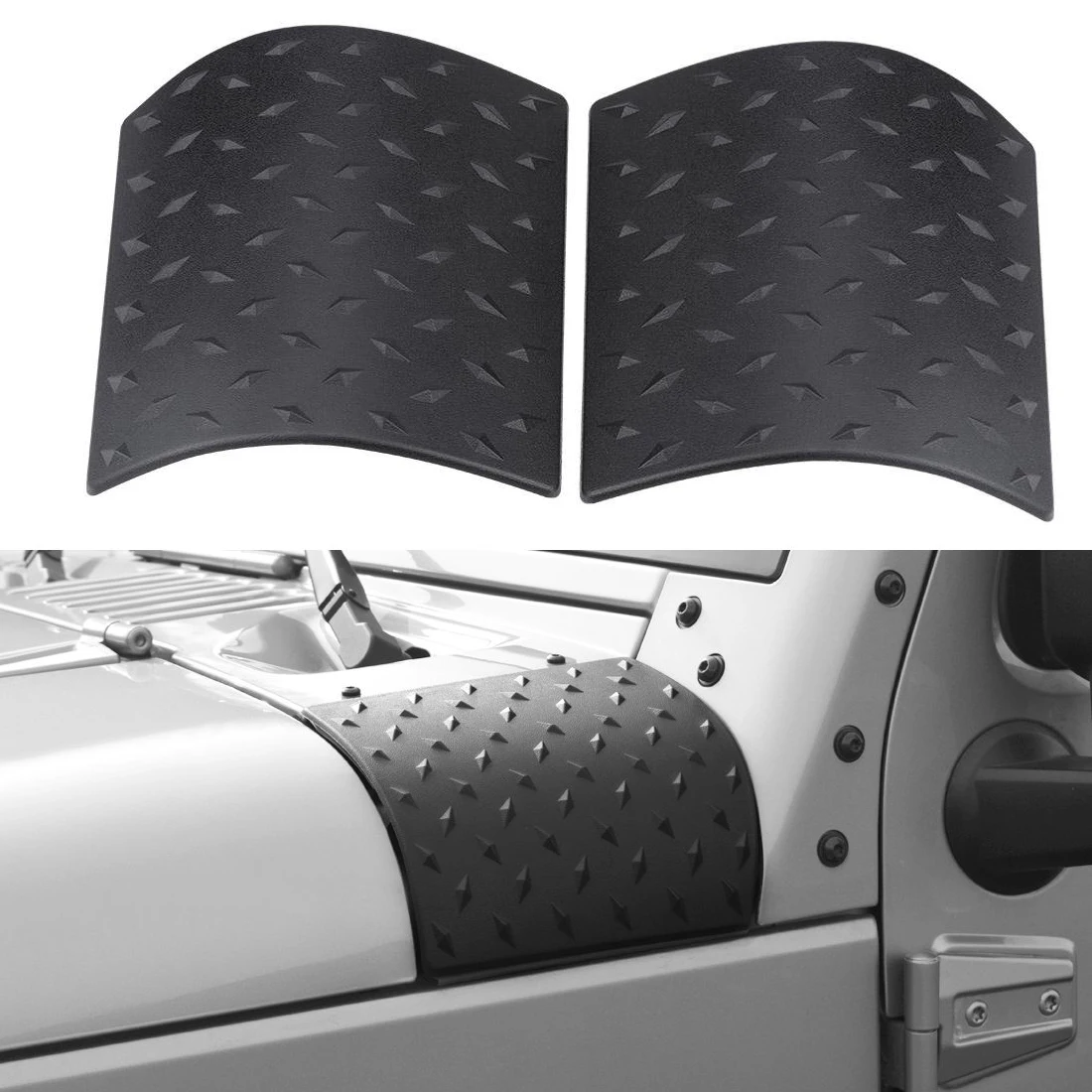 2pcs Car Cowl Body Armor A-Pillar Hood Cover Guard Protector Sticker for Jeep Wrangler JK 2007-2017