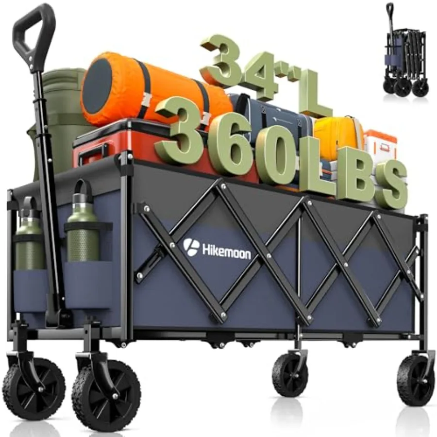 

Beach and grocery use: heavy-duty purple collapsible wagon cart steel frame 360LBS capacity foldable design 34'' extra-long por