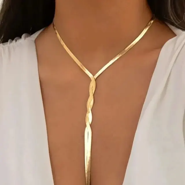 Seksowny gotycki regulowany płaski wąż długi naszyjnik z łańcuszkiem dla kobiet Vintage splot Twisted Link Choker na klatkę piersiową estetyczna biżuteria na szyję nowość