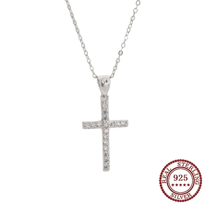 

S925 Silver European and American Style Fashionable and Trendy Small Zircon Cross Classic Pendant Versatile and Niche