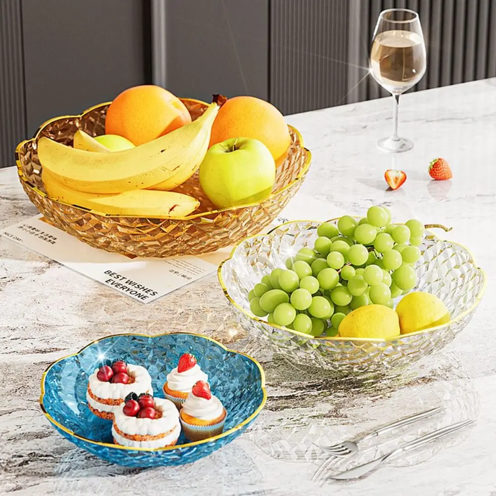 Exquisite Flower Shaped Fruit Plate Diamond Display Dessert Salad Tray Light Luxury Transparent Snack Plate Living Room