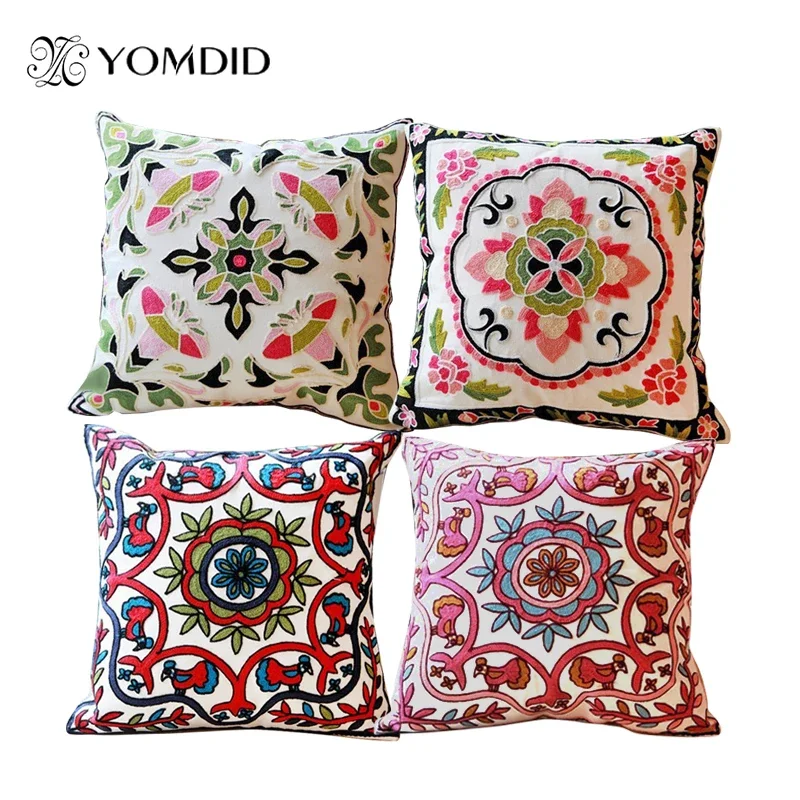 YOMDID Hot New National Style Sofa/car Cushion Cover Flowers and Fashion Pillow Cover Decorative Cushion Cover Hand-Embroidered