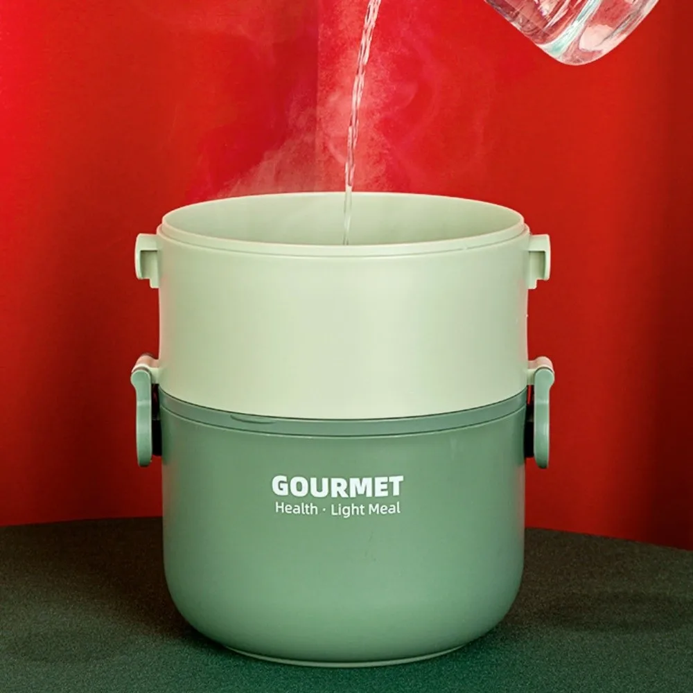 

304 Stainless Steel Thermal Lunch Box 1000/1600ml Double Layered Insulated Circular Lunch Box Large Capacity Divided