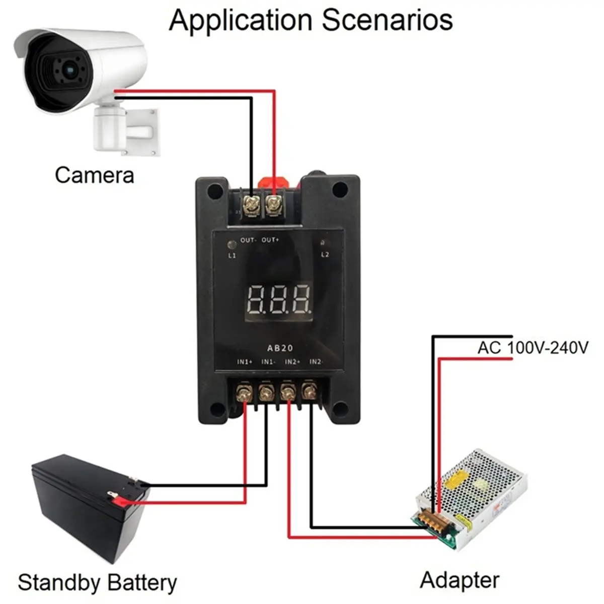 Y1997A*☀▃AB20D Dual Power Automatic Transfer Switch ATS with Auto Digital Display DC5-60V Max 20A/Channel
