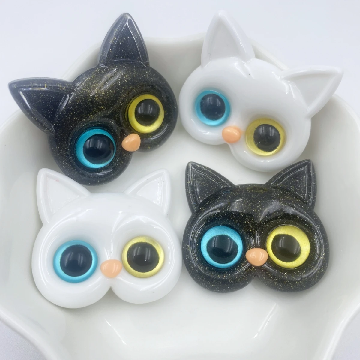 6PCS Cute Kitten Head Flat Back Resin Figurines DIY Scrapbook Bow Accessories Home Crafts