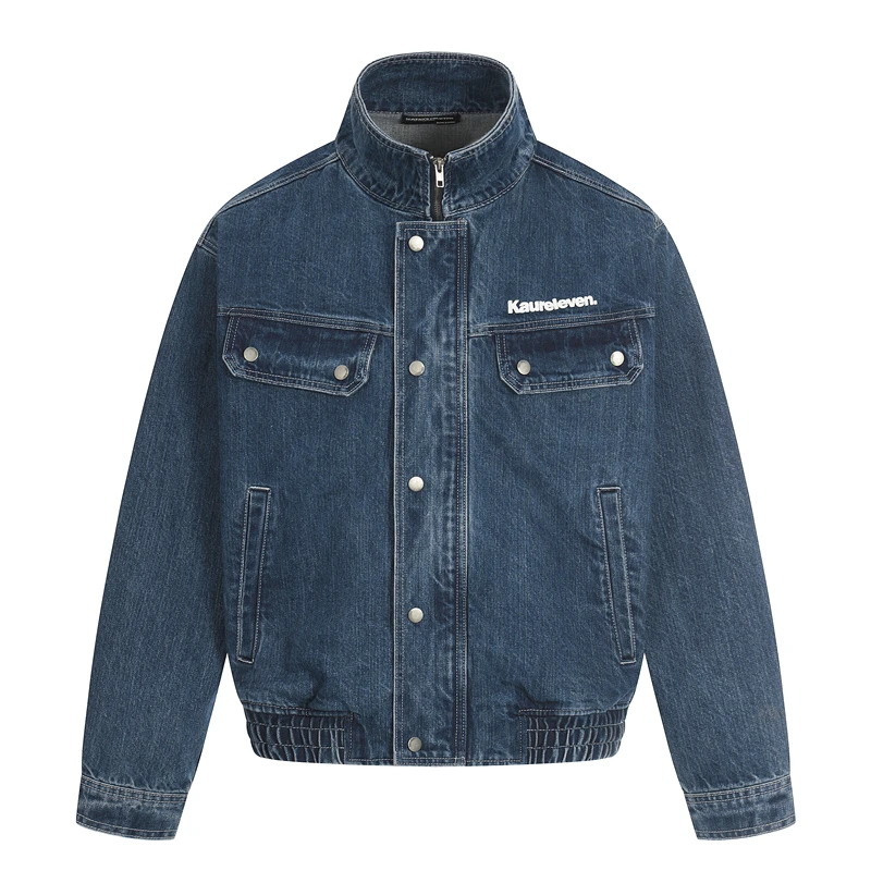 

Джинсовая куртка GXFortune в американском ретро-стиле, свободного кроя, с вышивкой, воротником-стойкой, повседневная, в уличном стиле, трендовая