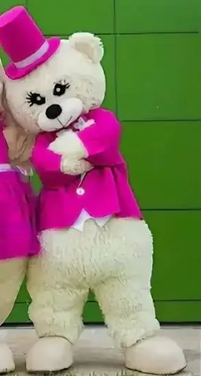 Bunny Rose Red Dress Teddy Bear Mascot Costume with  Tailcoat Birthday Wedding Role Play Outfits Halloween Rave Party Anime - view 3