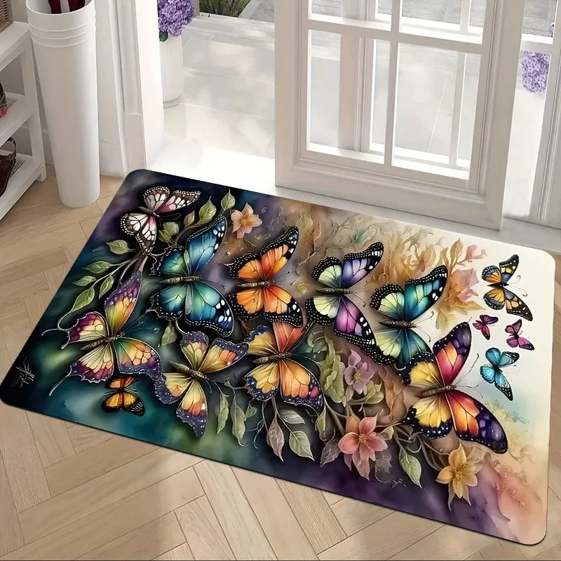 

1PC Butterflies pattern Door Mats Kitchen Rugs Non-Slip Pop design Living room Rugs Bath Mat Carpet for Home Sink Laundry Decor