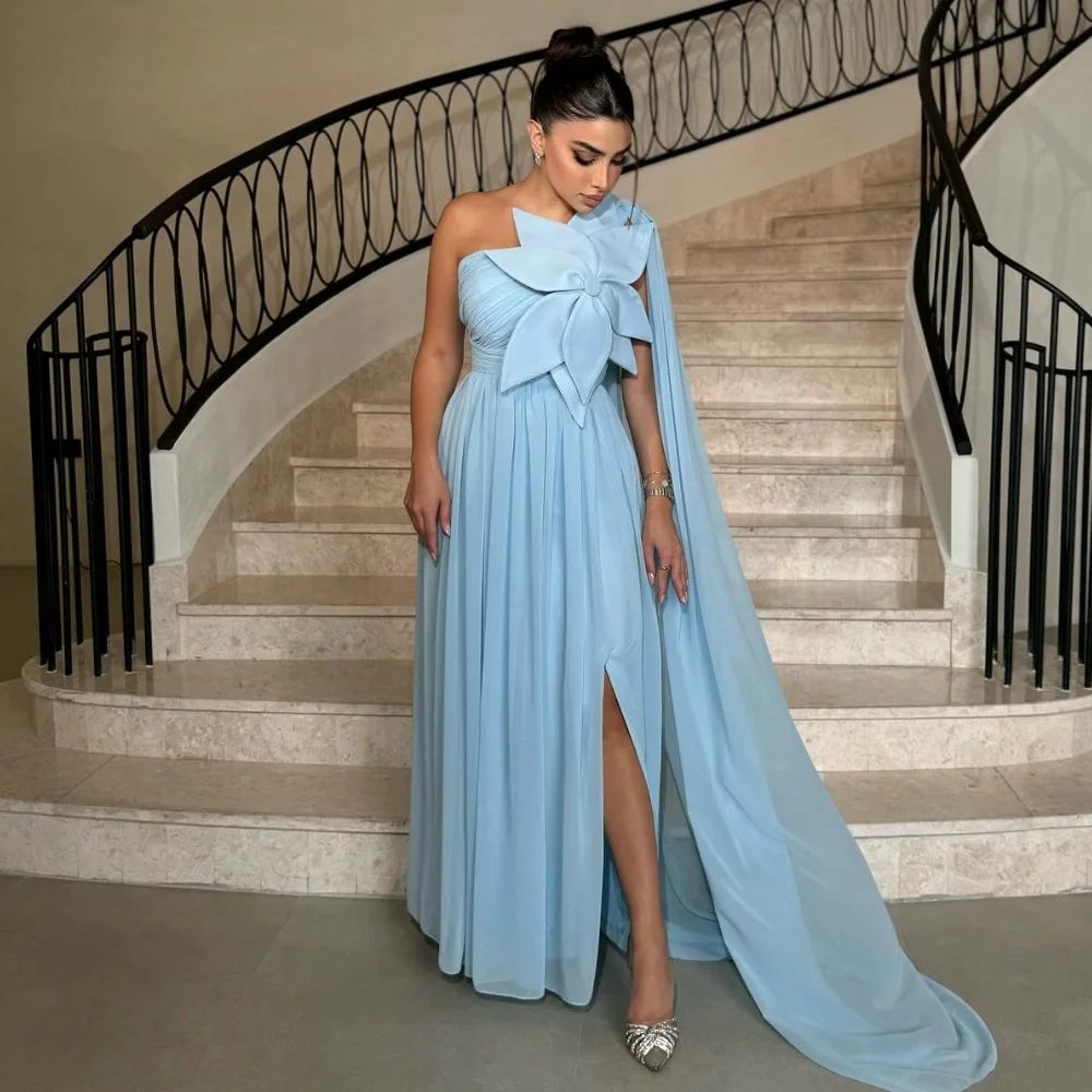 Customized Exquisite Classic Chiffon Handmade Flower Draped A-line One-shoulder Long Dresses Bespoke Occasion Dresses Fashion