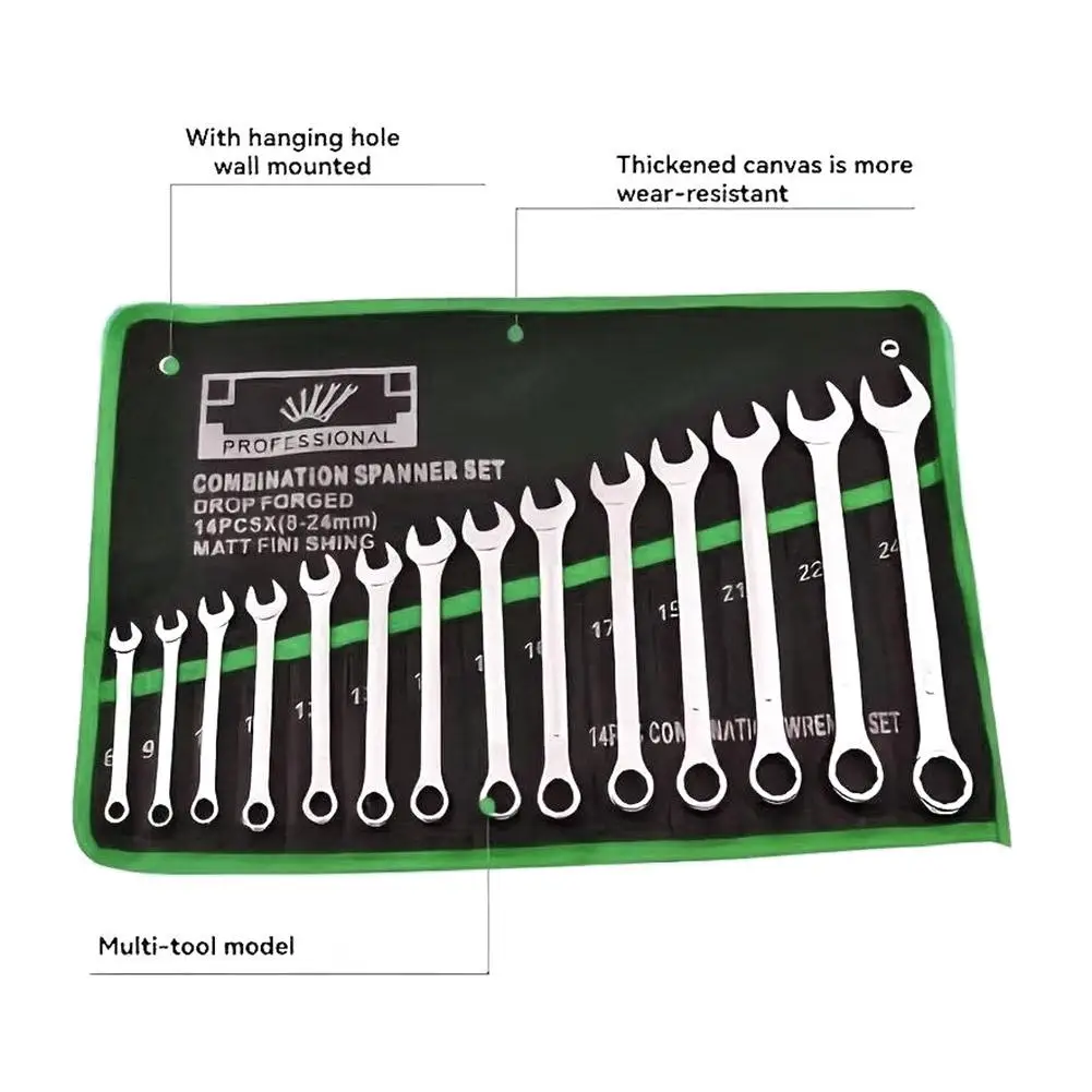 14-Pocket Roll Tool Storage Bag Portable Wrench Organizer Pouch Bag Foldable Spanner Toolkit for Hardware Hand Tools Storage