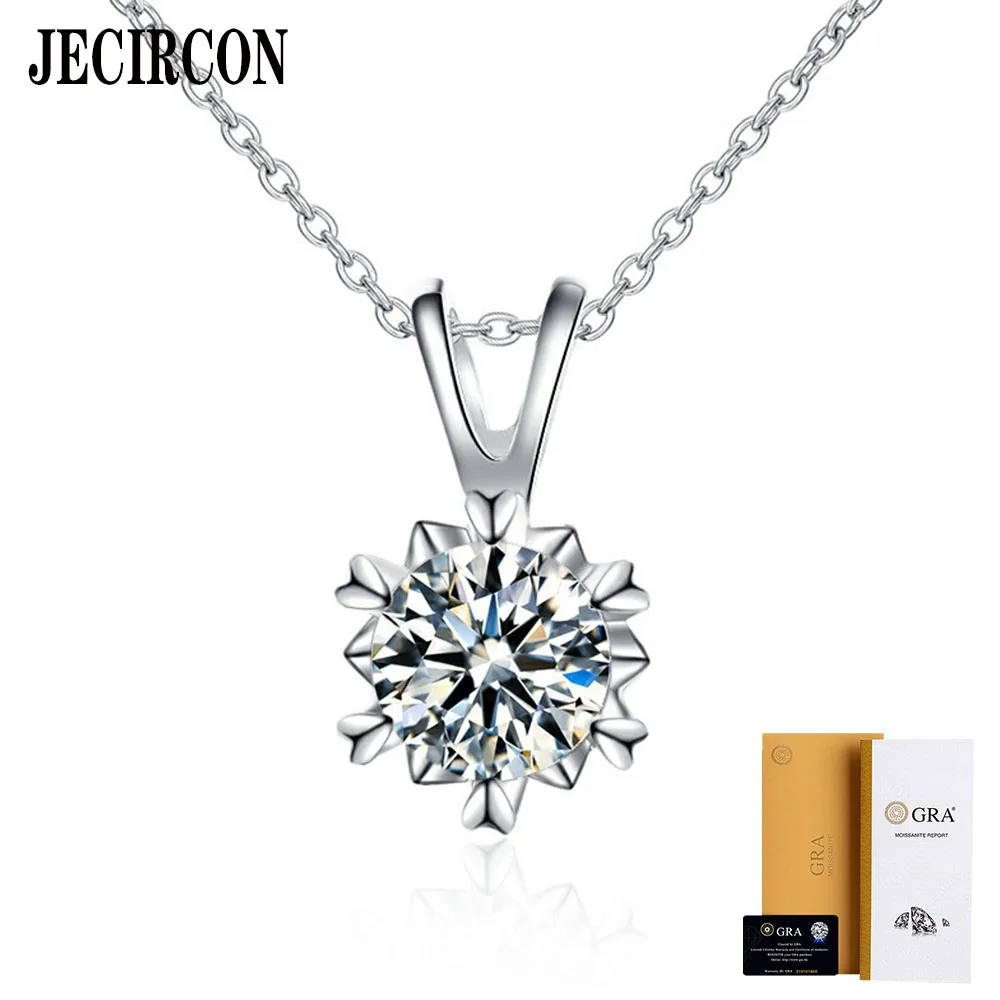 

JECIRCON D Color 1 Carat Moissanite Necklace for Women 925 Sterling Silver Snowflake 6-claw Pendant Super Flash Platinum Jewelry