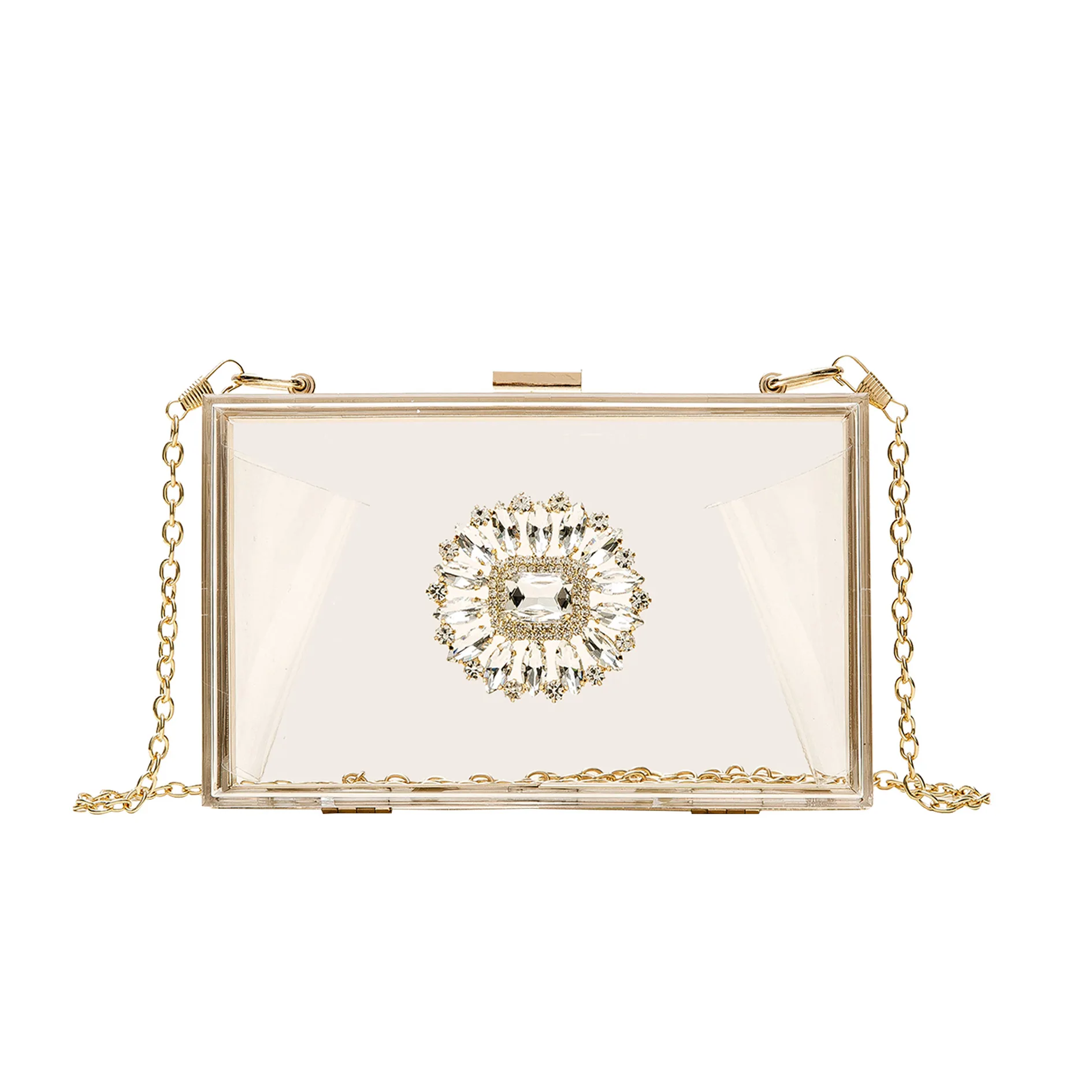 Dinner Transparent Chain Crossbody Clutch Bag Diamond-encrusted Acrylic Women Trendy Snap Closure Handbag Sacs À Main Luxe Femme