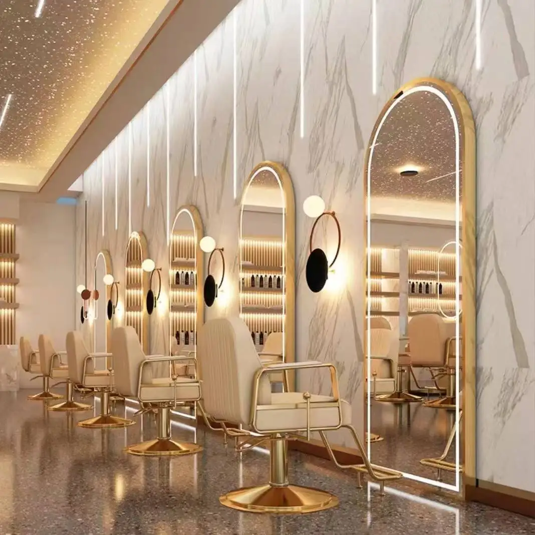 Large full body blonde styling haircut salon furniture wall-mounted hairdressing makeup LED beauty salon mirror