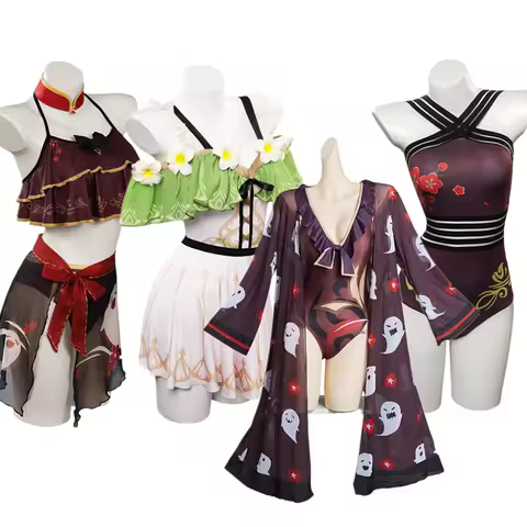 Genshin Impact Hu Tao Cosplay Costume Jumpsuit Swimwear Cloak Outfits Halloween Carnival Suit