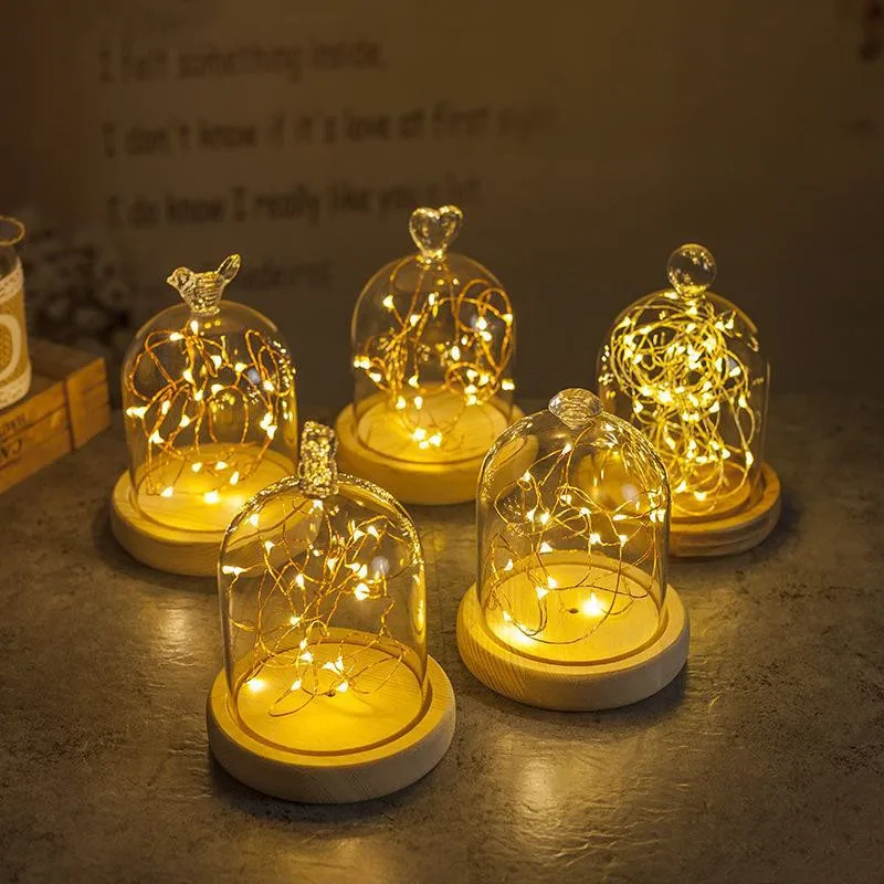 

2sets/pack 12*16cm Different Top Glass Dome Vase Home Deocration Luminous Log Base Transparent Cover Wedding Prop Birthday Gift