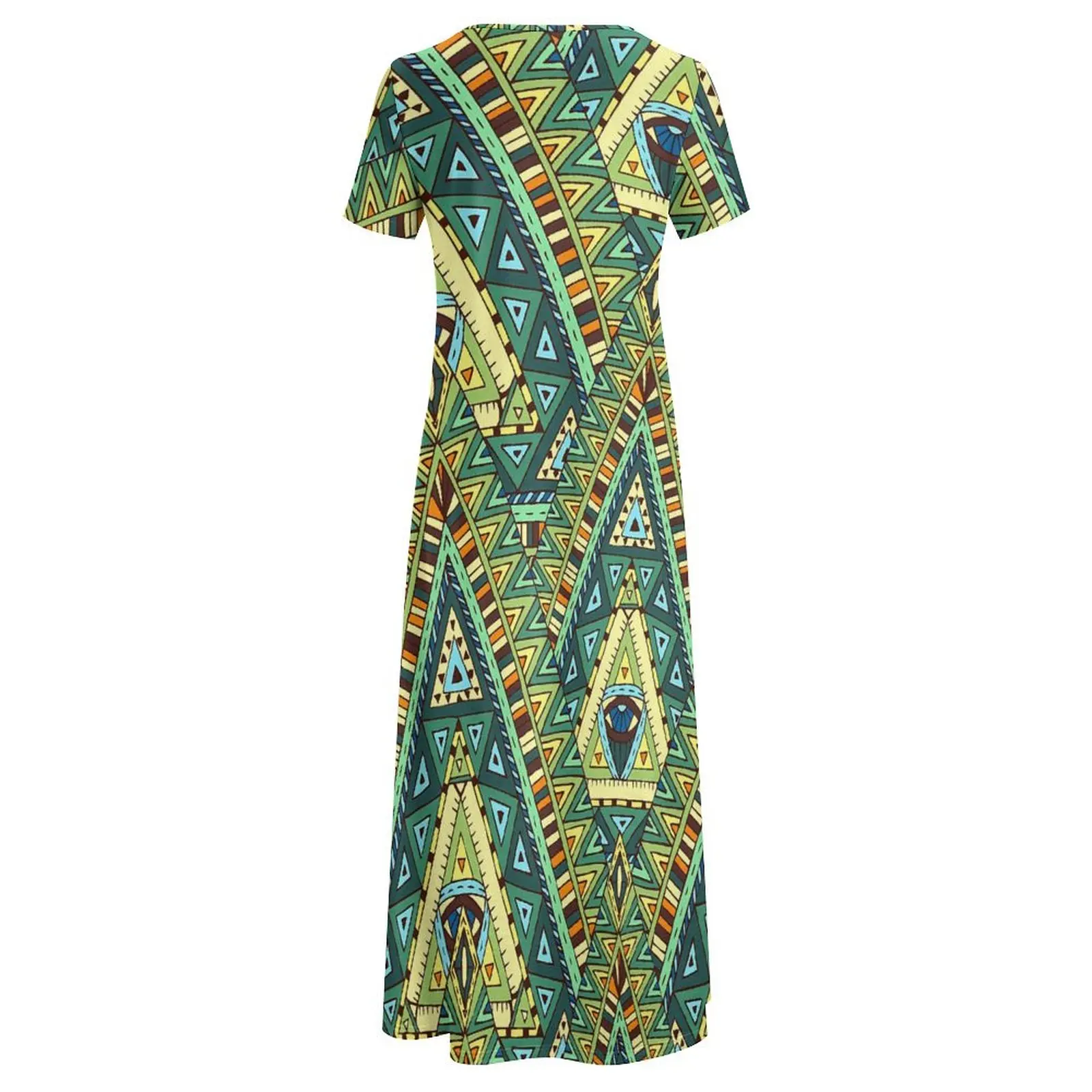 Robe longue ethnique Boho pour femme, tenue de soirée maxi verte et jaune, manches courtes, drôle, plage, grande taille