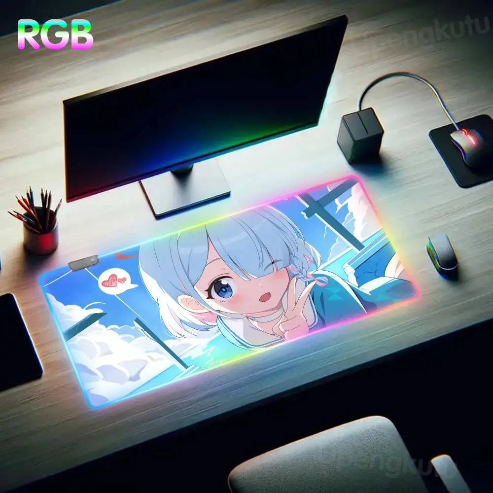 Arona B_blue A_archive Mouse Pad RGB All Size Edgelock Rubber Mouse Mat Pad LED Large Gamer Luminous Playmat Desk Fashion Mat