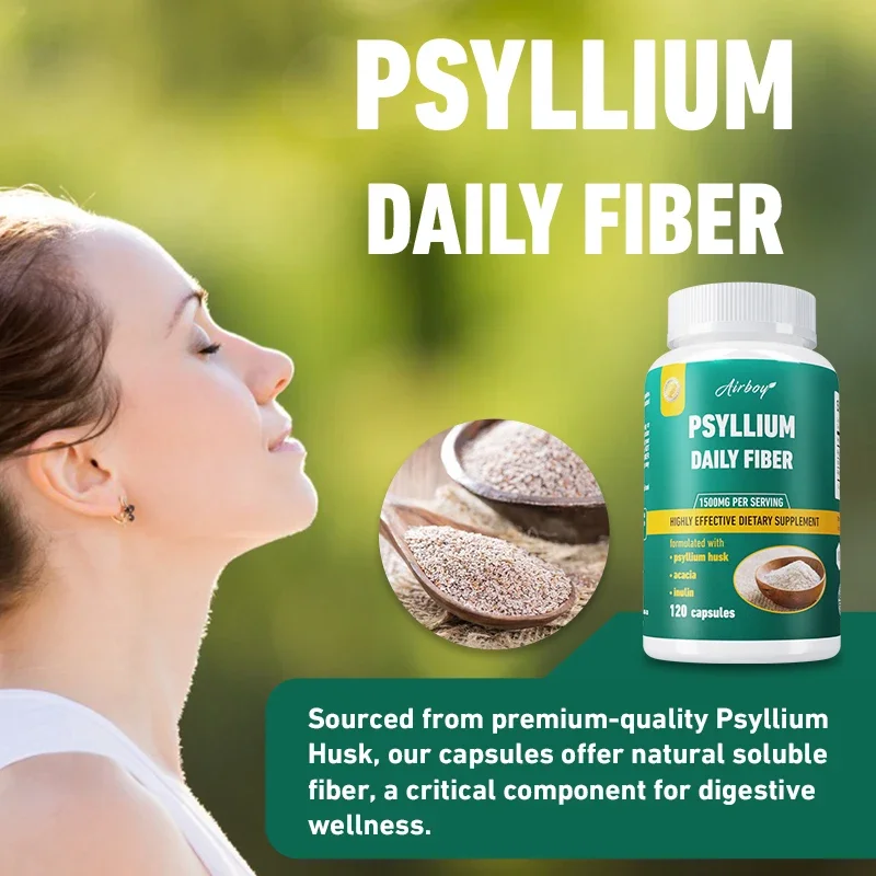 Psyllium Husk Capsules - Good for Intestinal Health, Detox, Digestive System, Improve Constipation, Accelerate Metabolism