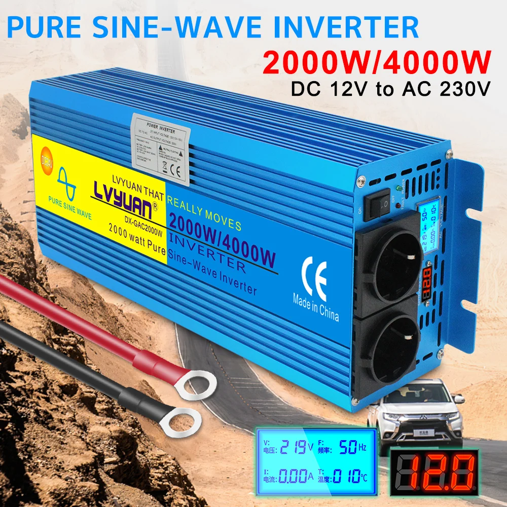 4000W Peak PURE SINE WAVE INVERTER DC12V/24V To AC 220V 230V 50Hz 60Hz LED Digital Display Solar Voltage Converter EU Socket