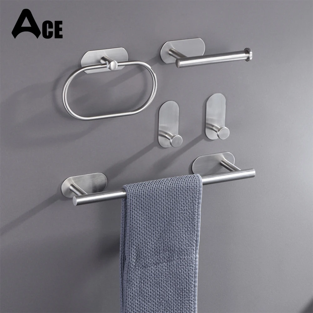 Bath Towel Bar 304 Stainless Steel Towel Rack Towel Ring Toilet Paper Holder Brushed Gold Bathroom Hardware Accessories Set