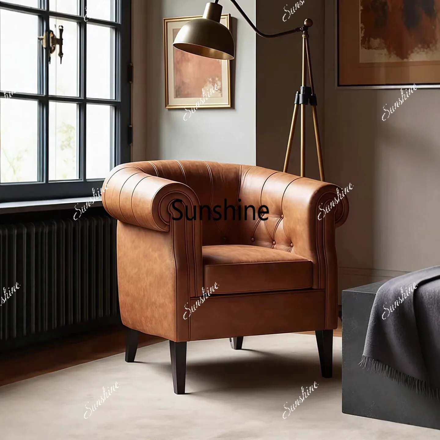 American retro single sofa small apartment living room leather casual sofa chair