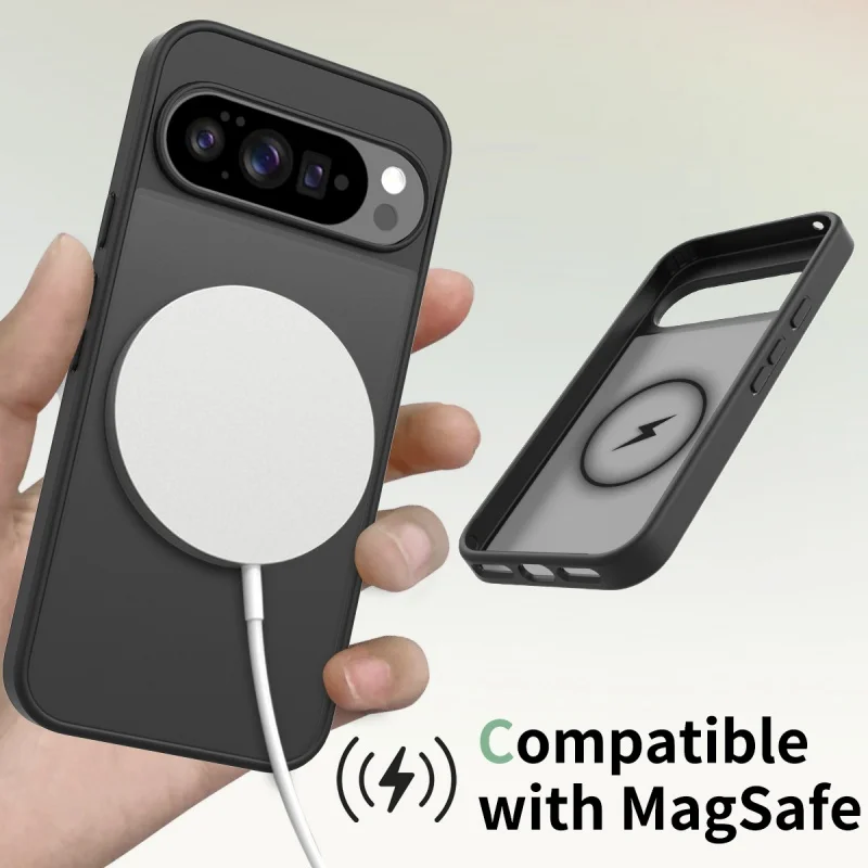 Capa magnética para google pixel 9 10 pro xl, capa para carregamento sem fio magsafe, fosca, translúcida, armadura dura