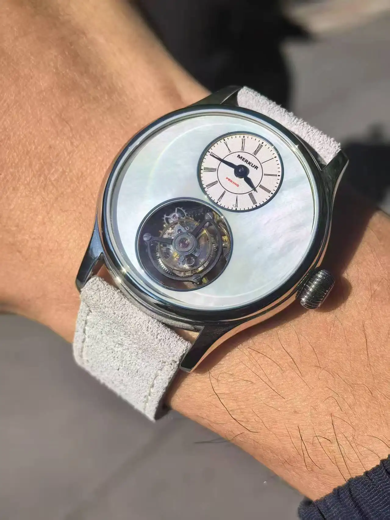 Merkur 100% توربيون ساعة رجالي فريتيلاريا الهاتفي ساعة ياقوت للرجال ساعات آلية مجوفة من الخلف Relogio Masculino