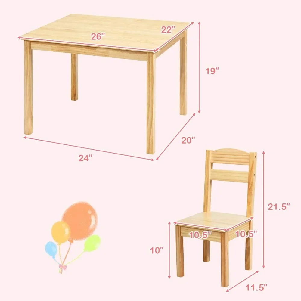 Kids Table and Chair Set, 5 Piece Wood Activity Table & Chairs for Children Arts, Crafts, Homework, Snack Time