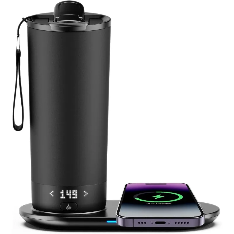 Дорожная кружка с контролем температуры и подогревом, умная самонагревающаяся кофейная кружка, 18 унций, управляемый через приложение, светодиодный дисплей, сервировочные наборы для кофе, кружка