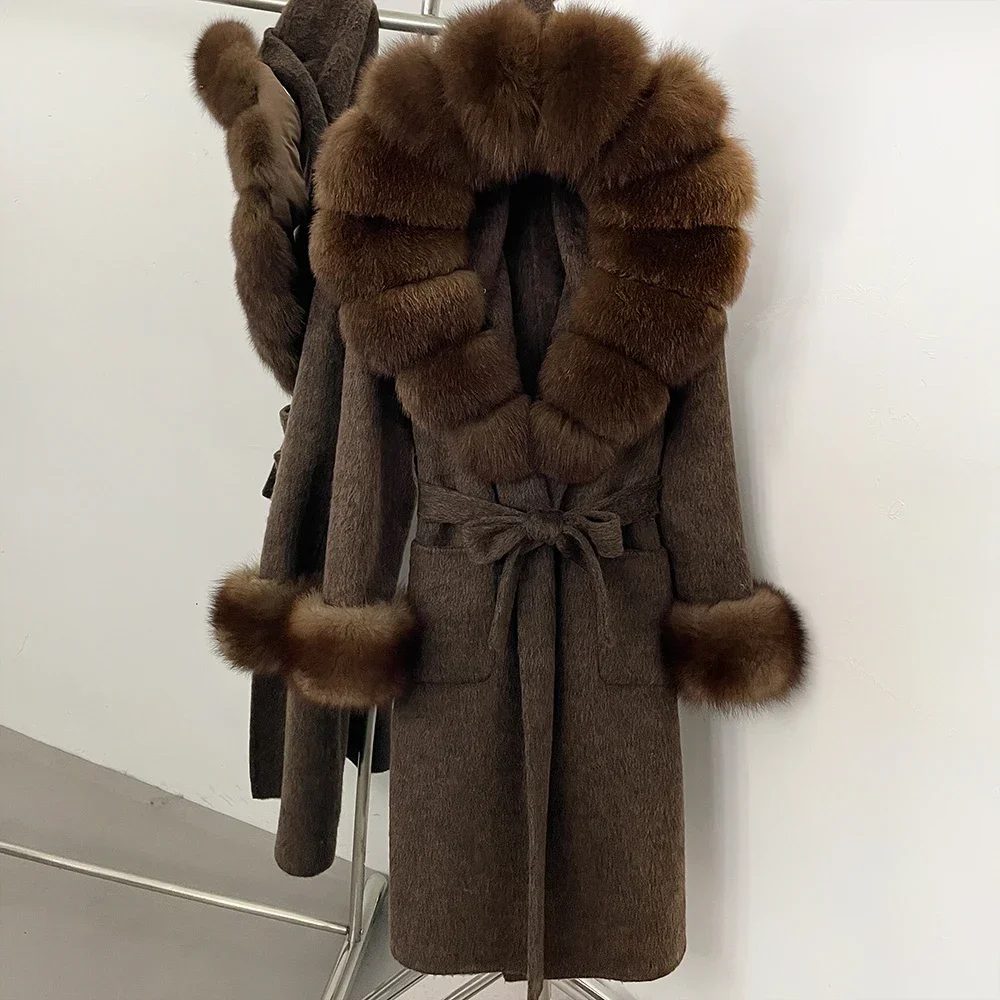 Natural Fur Overcoat Women's Long Woolen Jacket Relaxed Fit Longline Fur Collar Premium Warm Fall Winter Chic for Daily Wear