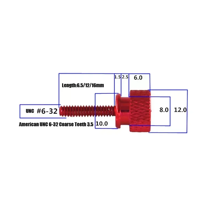 6#-32 UNC Aluminum Hand Screws Colorful Knurled Flat Thumb Bolts DIY Computer Fastener 6.7 12 16mm