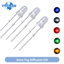 50/100pcs 3mm Fog Diffused LED Diode Light Emitting Diodes Kit Multicolor White/Green/Red/Blue/Yellow
