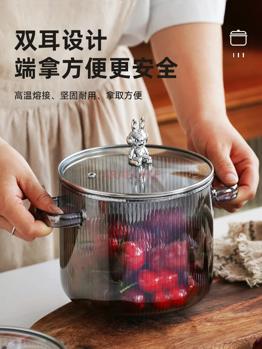 

2300ML Little Bear High Borosilicate Soup Bowl, High Temperature Resistant Glass Bowl, Microwave Bowl with Lid Soup Bowl