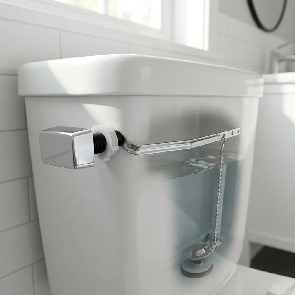 Toilet Flush Lever Replacement Left-Mount Square Handle with Curved Metal Arm for Side-Tank Toilets Chrome Finish 5x2.7x1.8cm